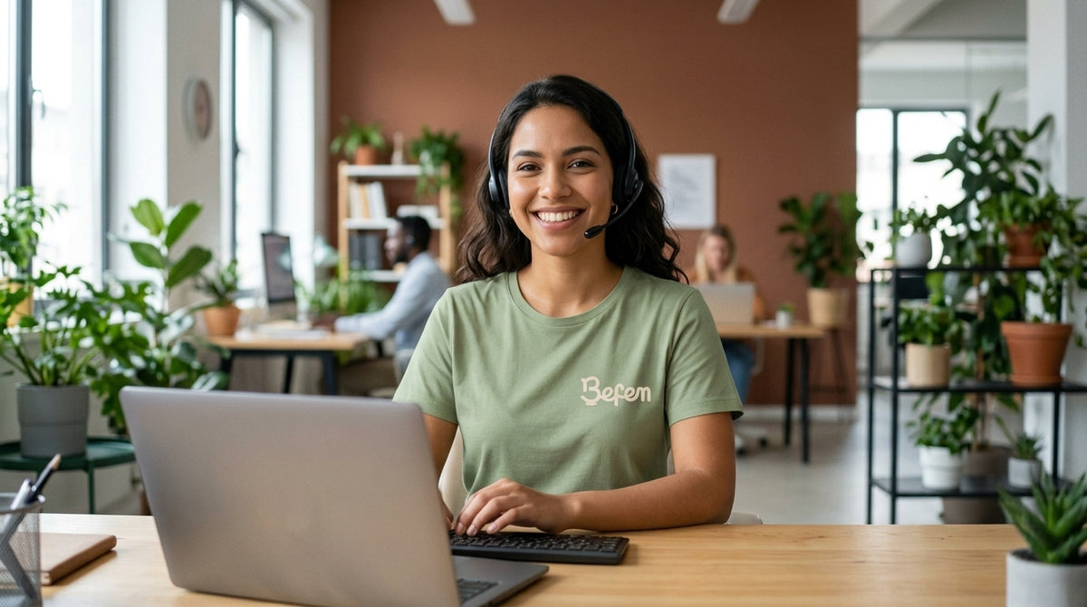 Asesora Befem atendiendo clientes